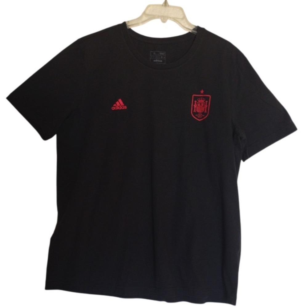 Adidas T Shirt Men's XL Black‎ Spain National Team Pattern Crest Short Sleeves
